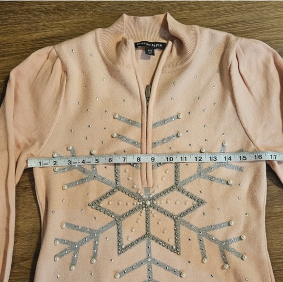 Boston Proper Pink Sweater Mini Dress With Snowflake Detail sz S - Picture 8 of 14
